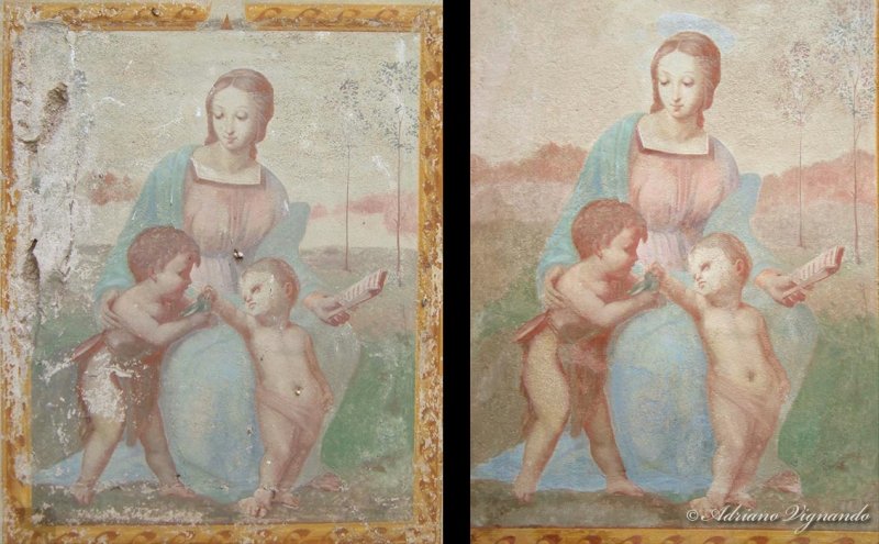 Affresco copia della Madonna del cardellino di Raffaello